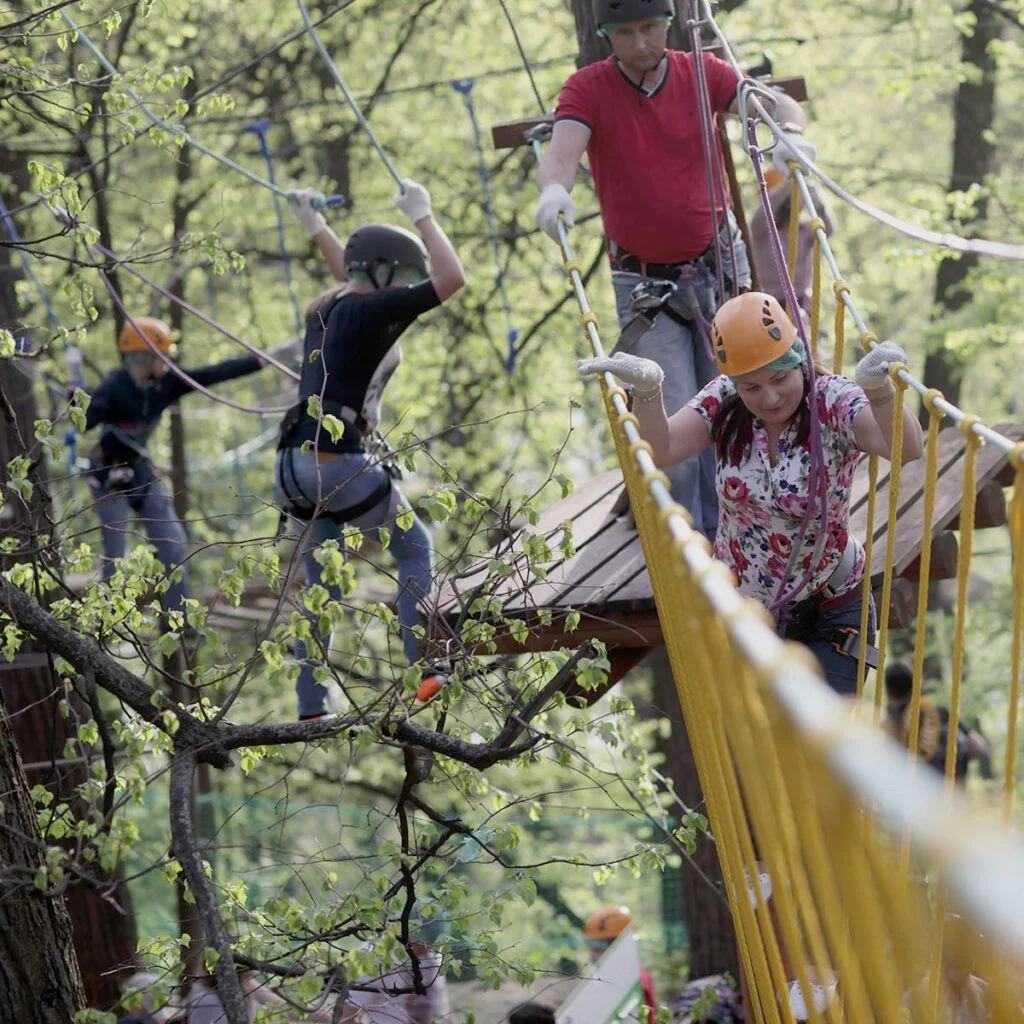 Family climbing rope at the adventure park